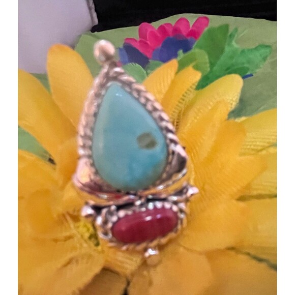 Navajo Sterling Turquoise and Coral Ring #427 SIGNED - Picture 4 of 7